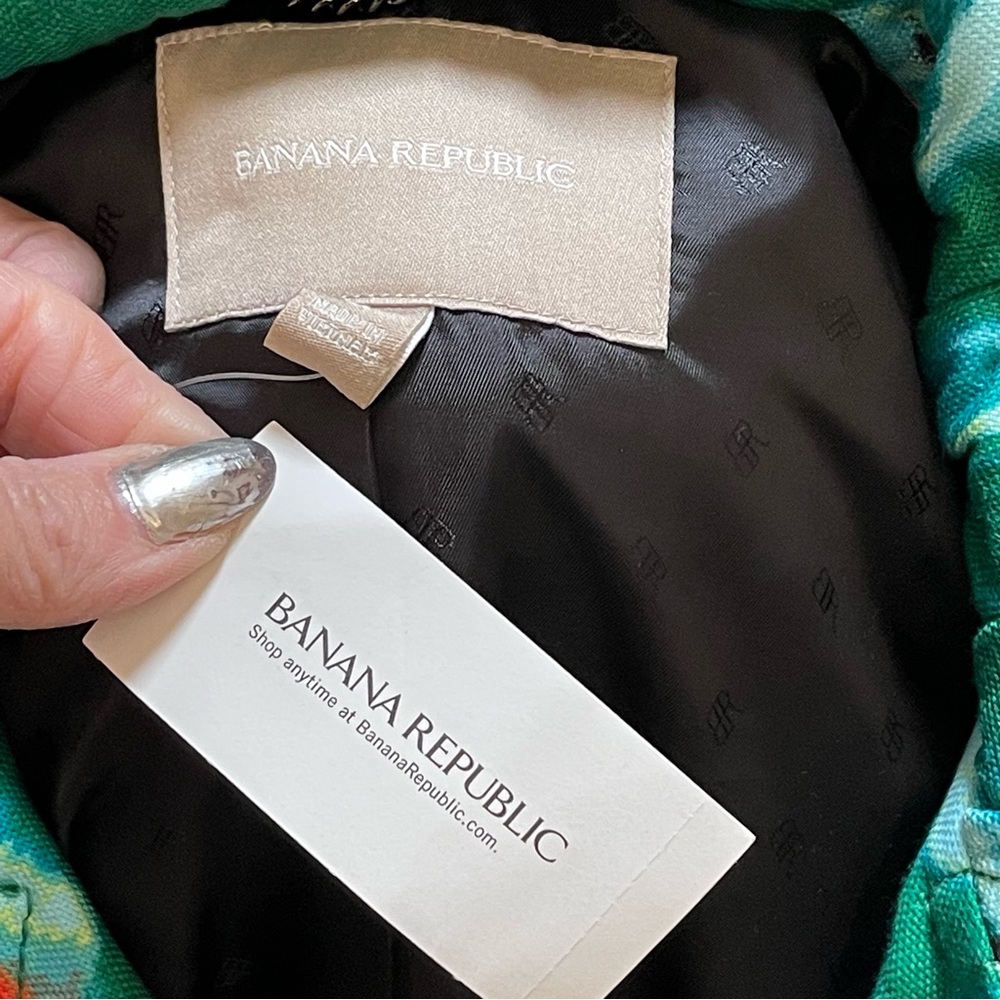 Banana Republic green floral trench coat - Picture 10 of 14